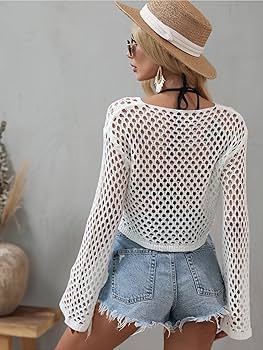 Amazon.com: Women Long Trumpet Sleeve Knit Top Hollow Out Crochet Amazon.com: Women Long Trumpet Sleeve Knit Top Hollow Out Crochet