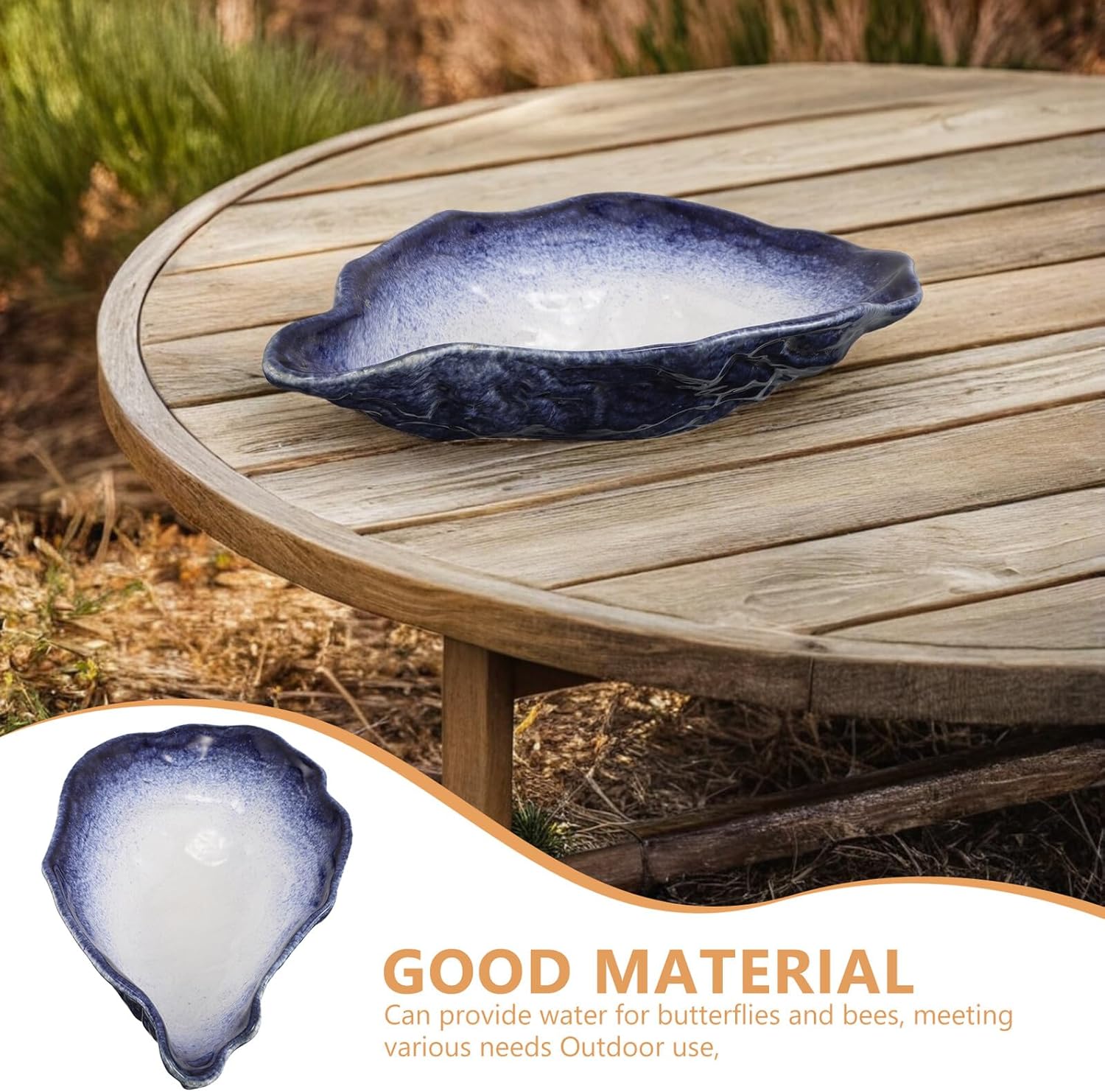 Wakauto Outdoor Ceramic Butterfly Bee Watering Station with Unique Kiln Design Natural Material Dual-use Feeder for Garden Wildlife Easy to Install Feeding Dish for Lawn Decoration