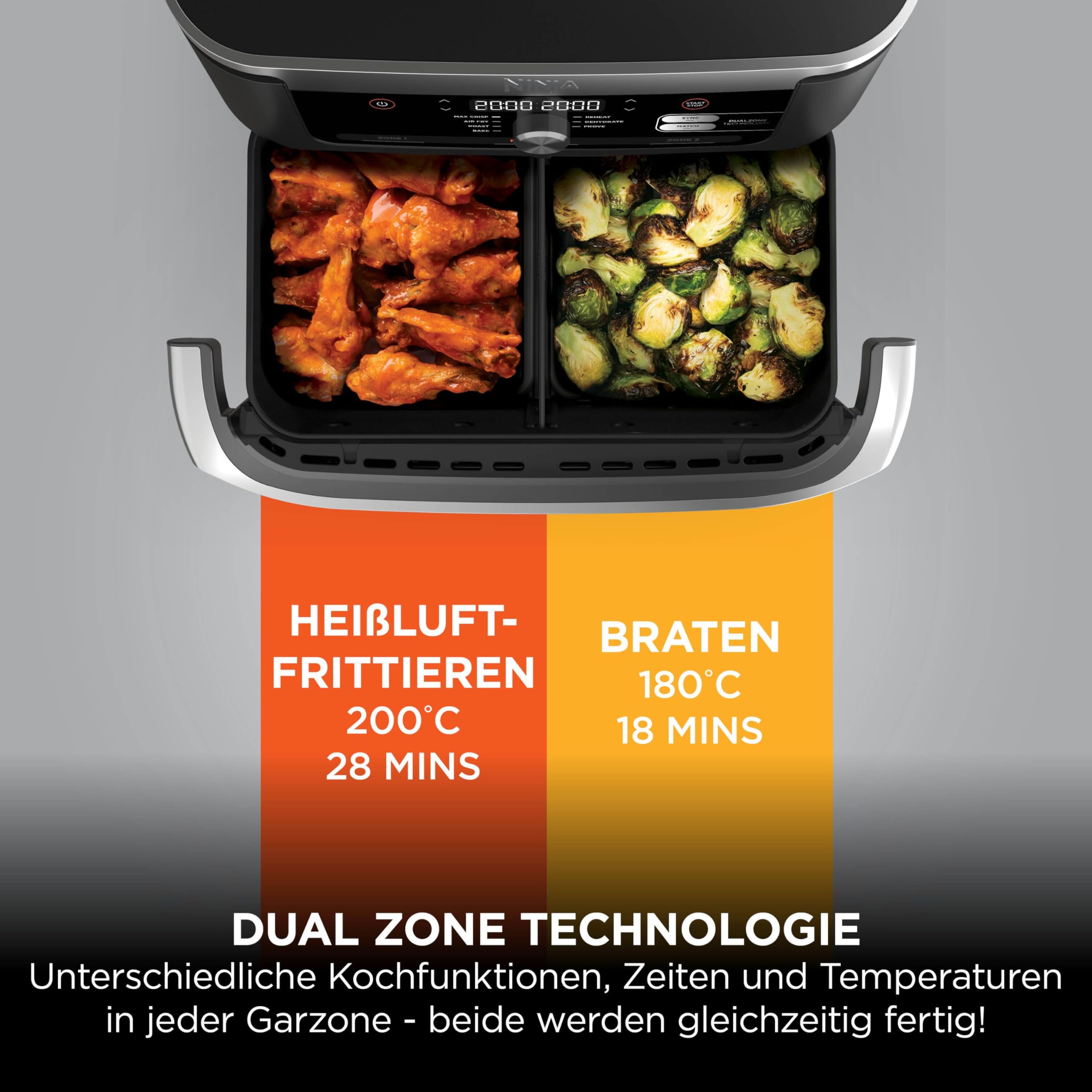 Ninja Foodi FlexDrawer Dual Zone Heißluftfritteuse 10,4-Fach AF500EUCP Schwarz Kupfer