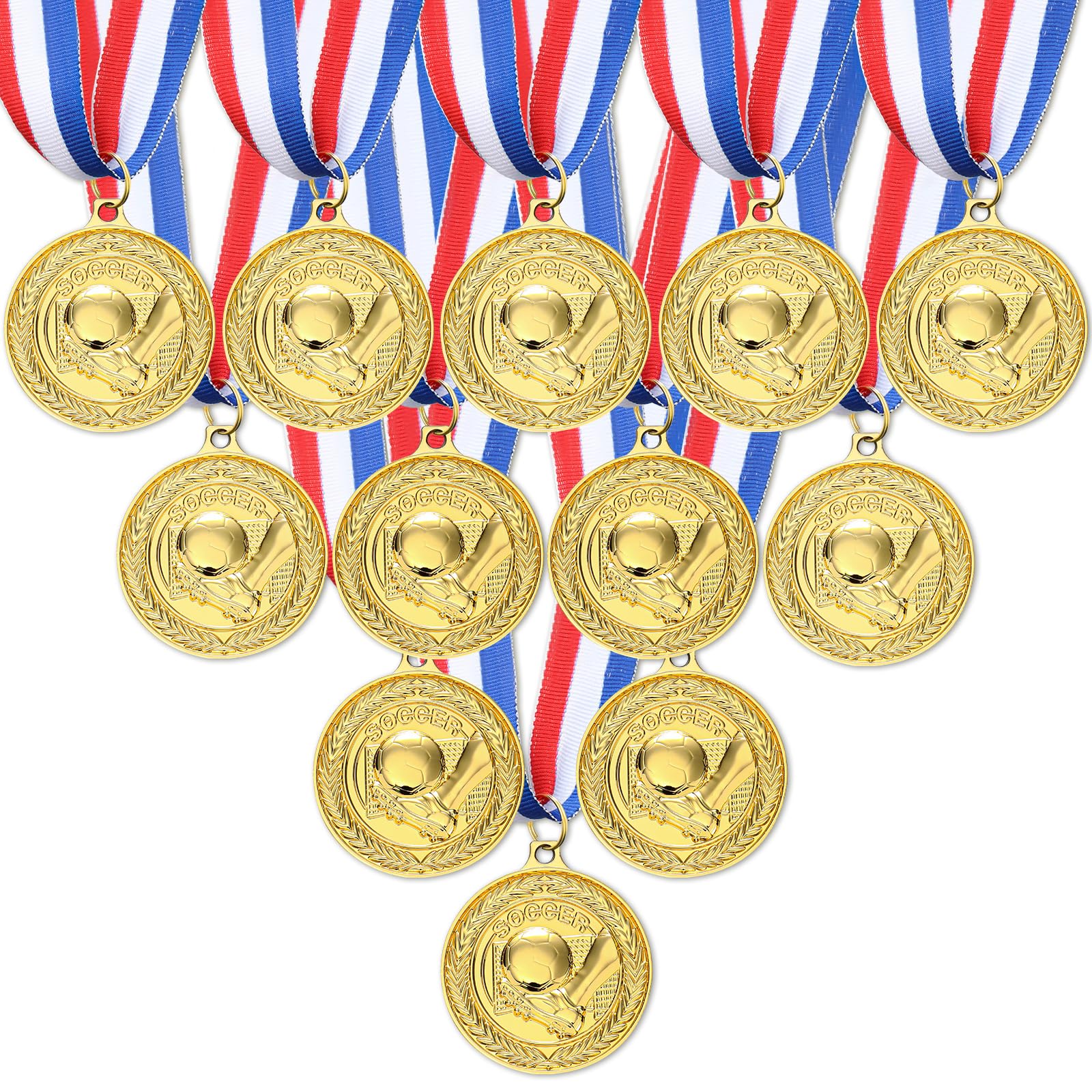 RoundFunny Award Medals Bulk Winner Medals Gold Trophy Awards with Neck Ribbons Prizes Gifts for Sports Competitions Party