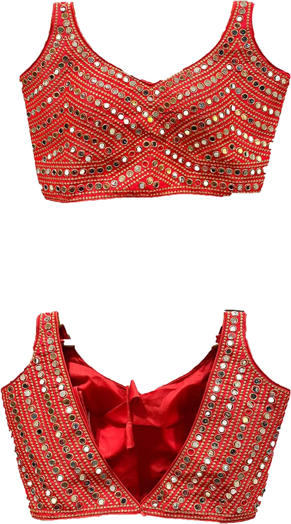 Women's Multicolor Phantom Silk Sequin Sleeves Saree Blouse (Half Sleeves Included)
