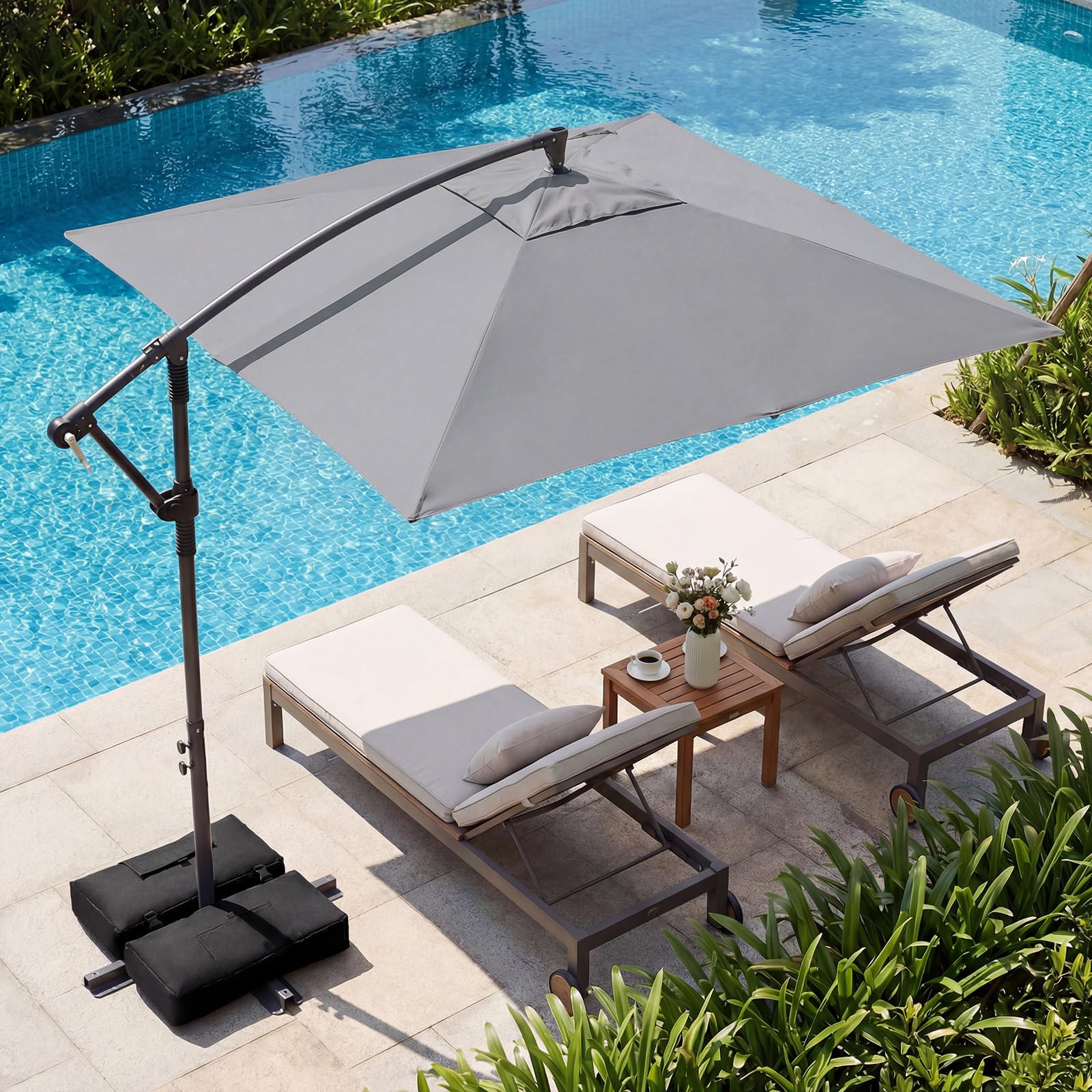 COSTWAY Ombrellone da Giardino 250 cm, Tettuccio Girevole e Ventilato | Protezione Solare, Resistente, Portatile, Sacchi di Sabbia, per Balcone, Esterno, Spiaggia (Grigio, 0 Luce LED)