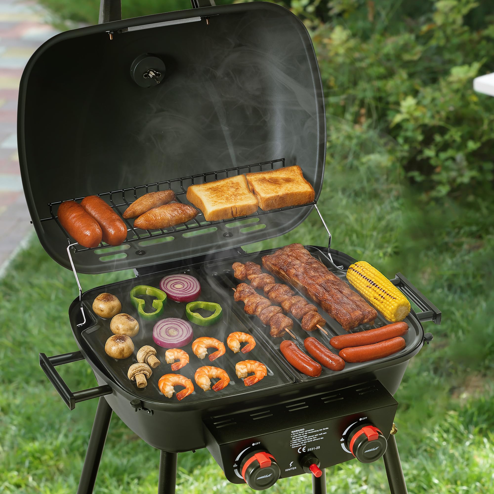 Royal Gourmet 2- Brenner Gasgrill kleiner Balkon-Picknick-Grill, 5 kW Grillwagen für Garten und Camping mit leicht demontierbaren Grillständer, Grau