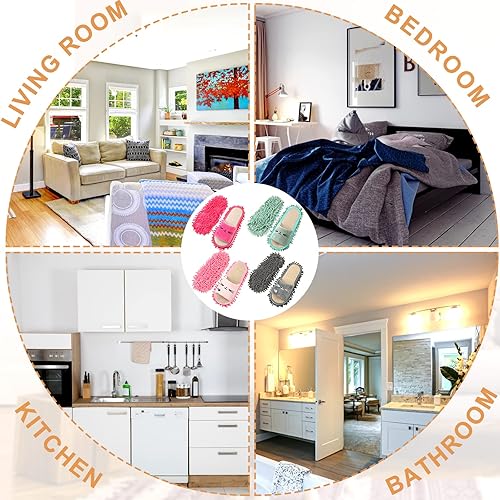 Miniatura 7 de 4 pares de pantuflas lavables de microfibra divertidos zapatos de trapeador pantuflas de limpieza de suelo pantuflas para mujeres y hombres hogar