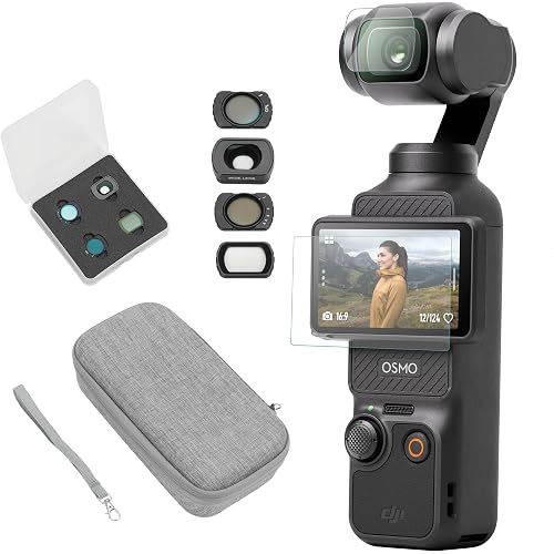 DJI Osmo Pocket 3, Vlogging Cameras with 1'' CMOS & 4K/120fps Vlog Camera, 3-Axis Stabilization, Fast Focusing, Face/Object Tracking, with Carrying Case, Screen Protector, Filter Kit