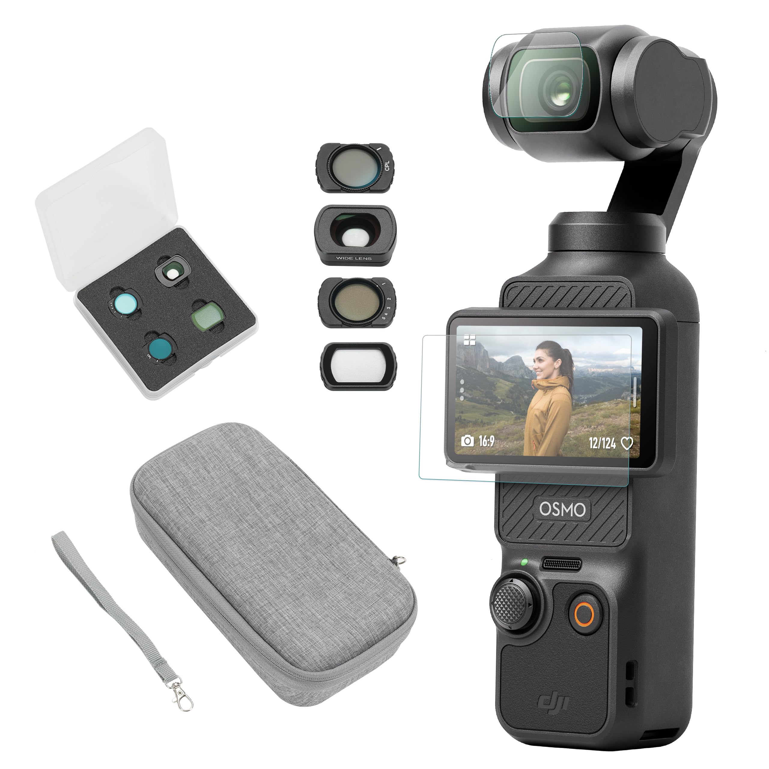 DJI Osmo Pocket 3, Vlogging Cameras with 1'' CMOS & 4K/120fps Vlog Camera, 3-Axis Stabilization, Fast Focusing, Face/Object Tracking, with Carrying Case, Screen Protector, Filter Kit DJI Osmo Pocket 3 Filter Bundle