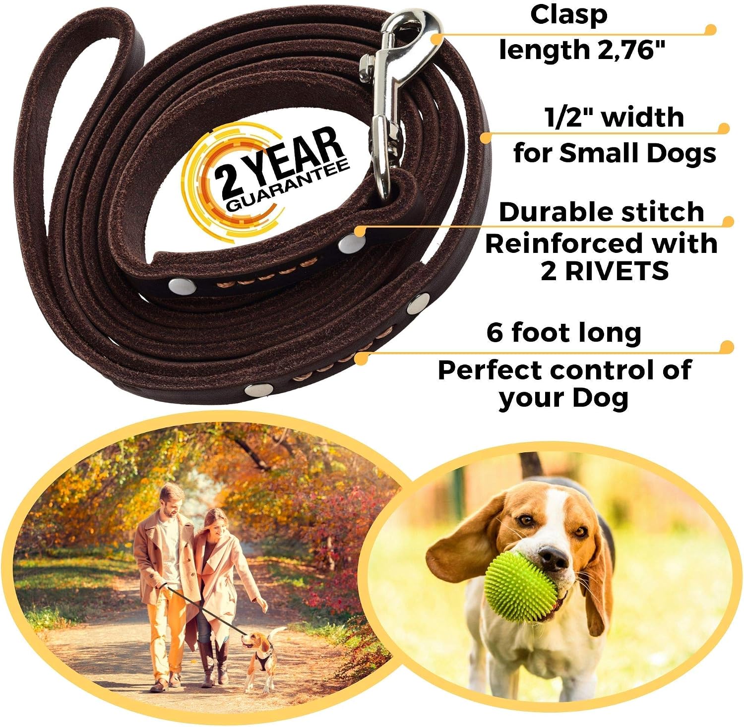 Leather Dog Collar and Leash Set - Leather Dog Leash 6 ft x 1/2" and Heavy Duty Dog Collar for Puppy or Small Dogs…