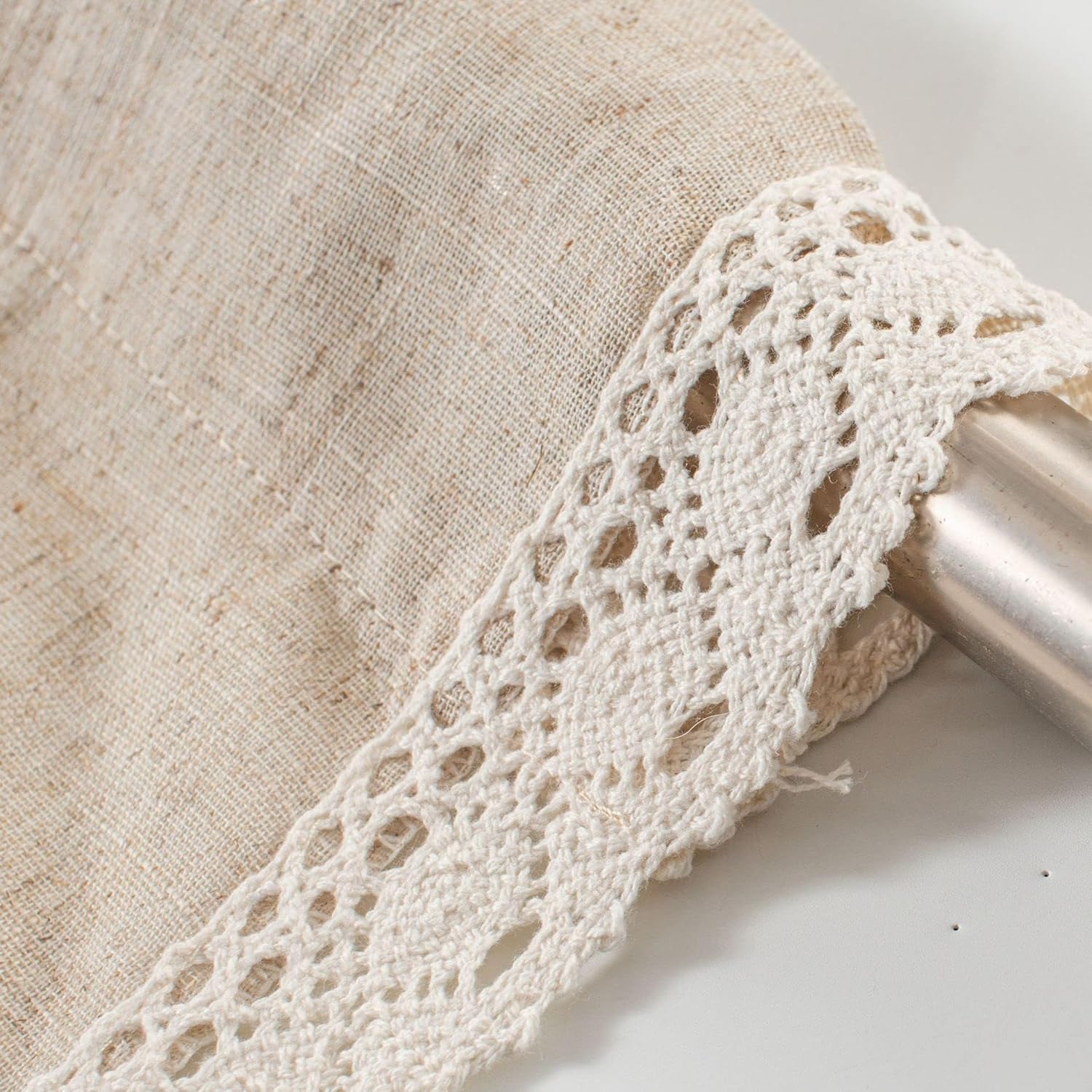 ABREEZE Beige Lace Kitchen Valances for Windows,Cotton Linen Farmhouse Curtains 1 Panel Modern Valance Window Treatments for Living Room Pocket Drape 59 Inch Wide by 24 Inch Long