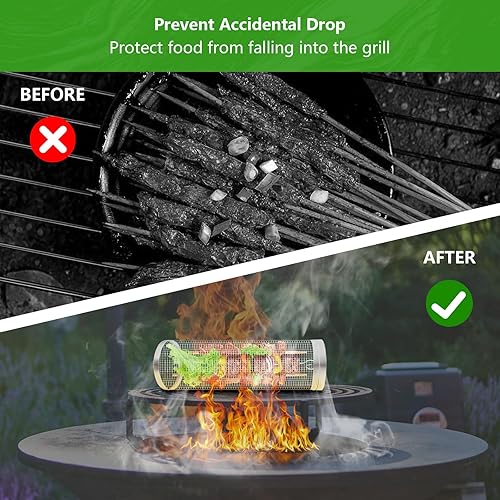 Miniatura 2 de Espesor mejoradoZensbin - 2 cestas enrollables para parrilla al aire libre, accesorios para parrilla de barbacoa, regalos para hombres, artículos de