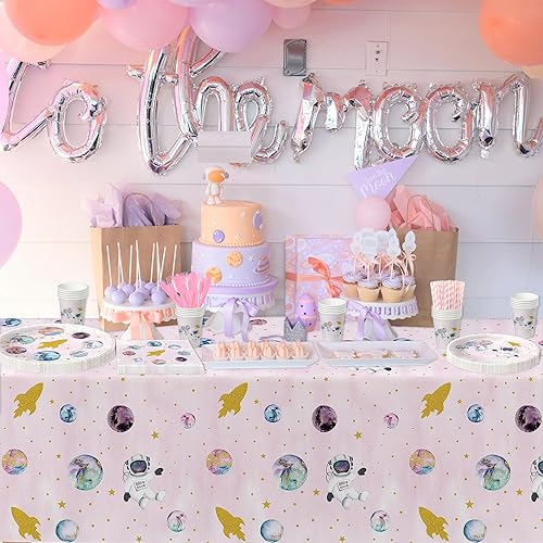 Miniatura 5 de Vajilla para decoración de cumpleaños del espacio exterior para niñas, suministros de fiesta temática de astronautas de galaxia, planeta espacial,