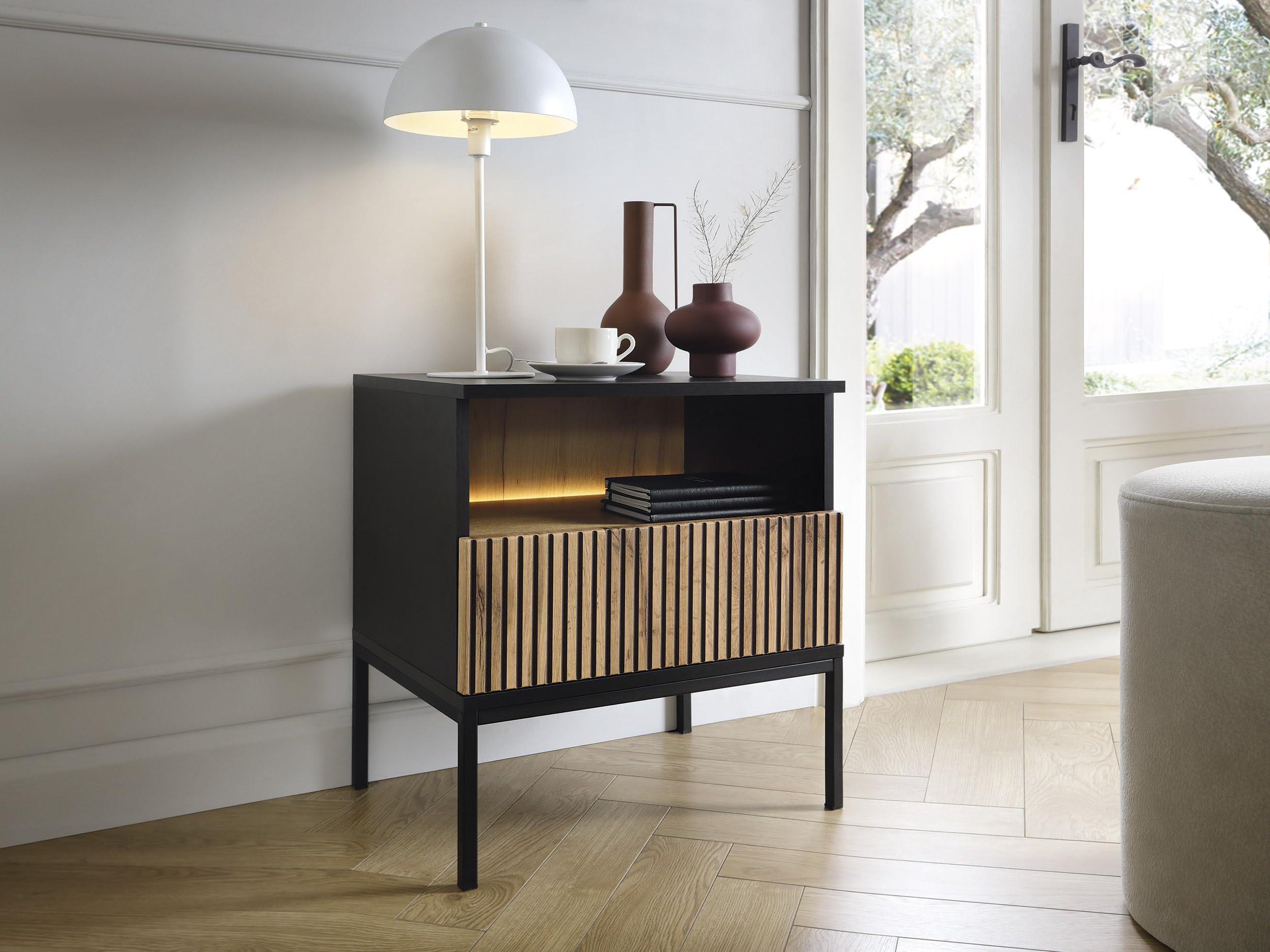 MINIO go for it - Table de Nuit Sienna 54 cm avec LED et 1 tiroir