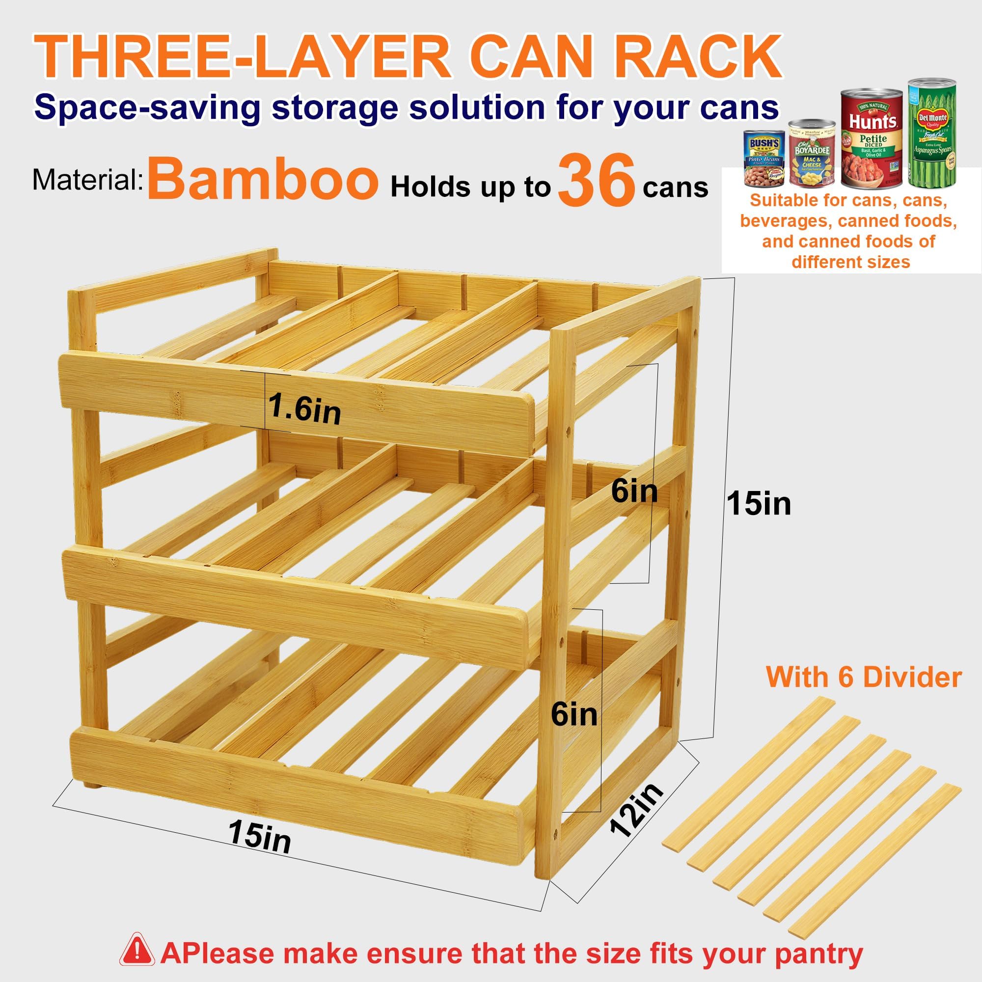 MinBoo Organizador de latas de bambú para despensa, estante apilable para 36 latas, almacenamiento de alimentos enlatados, estante de despensa, armario de cocina o encimera