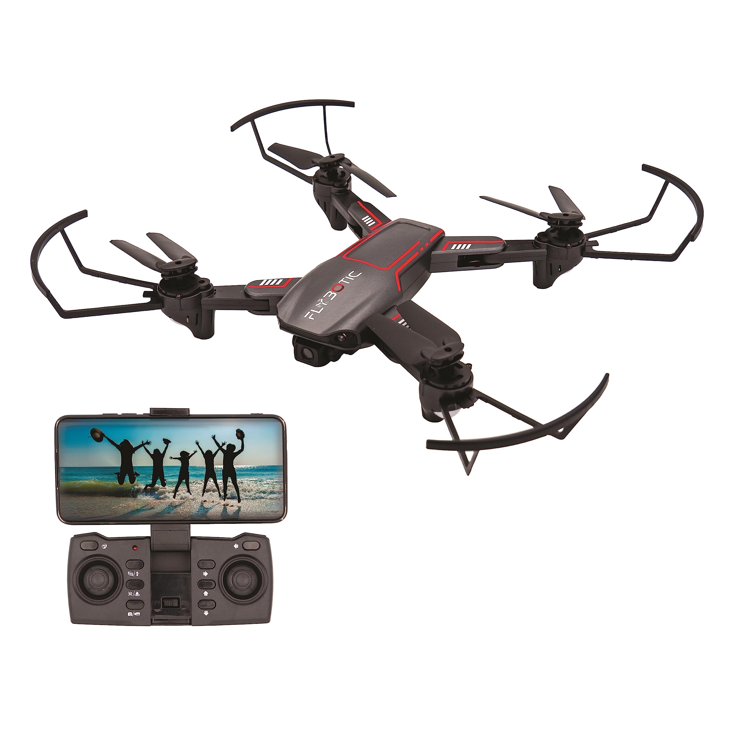 FLYBOTIC - Drone pieghevole WIFI con telecamera HD 1280×720 pixel + Custodia inclusa - 4 canali di controllo - Batteria inclusa - Drone per bambini e adulti - Interno/esterno - A partire da 14 anni
