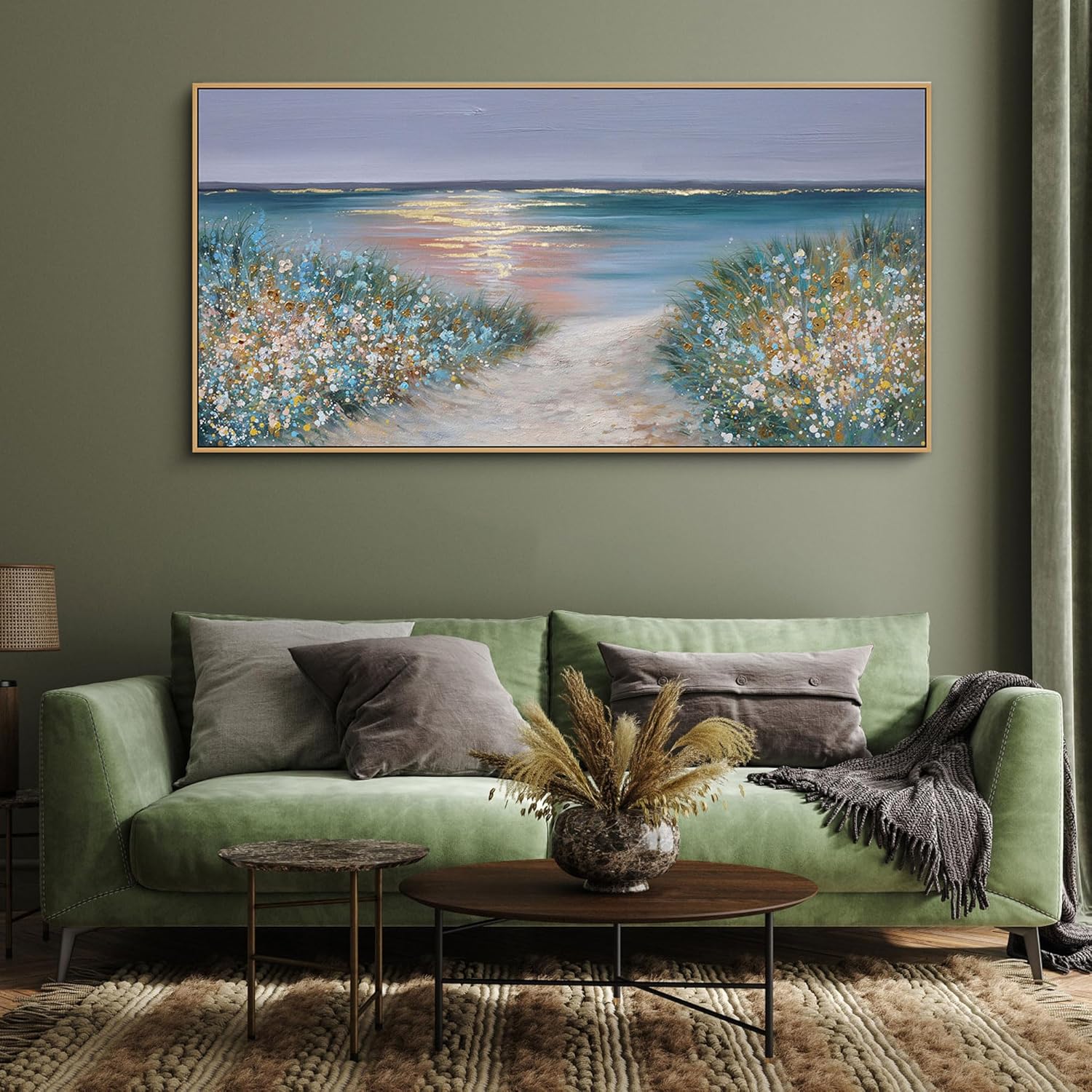 yiijeah Beach Wall Art Large Landscape Canvas Coastal Gold Picture Horizontal Artwork for Walls Ocean Prints Big Paintings Living Room Bedroom Office Home Decor 58x29 Inches