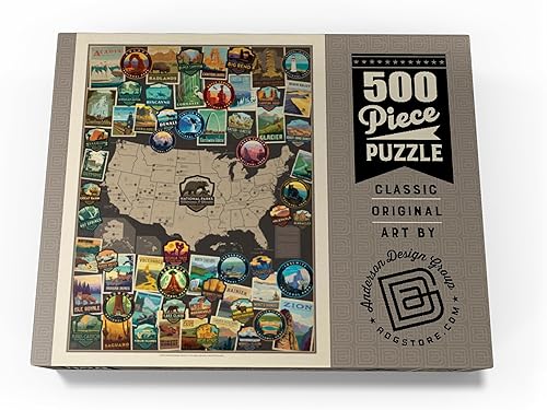 Miniatura 6 de 63 Parques Nacionales Americanos mapa de collage, póster vintage, rompecabezas premium de 500 piezas para adultos