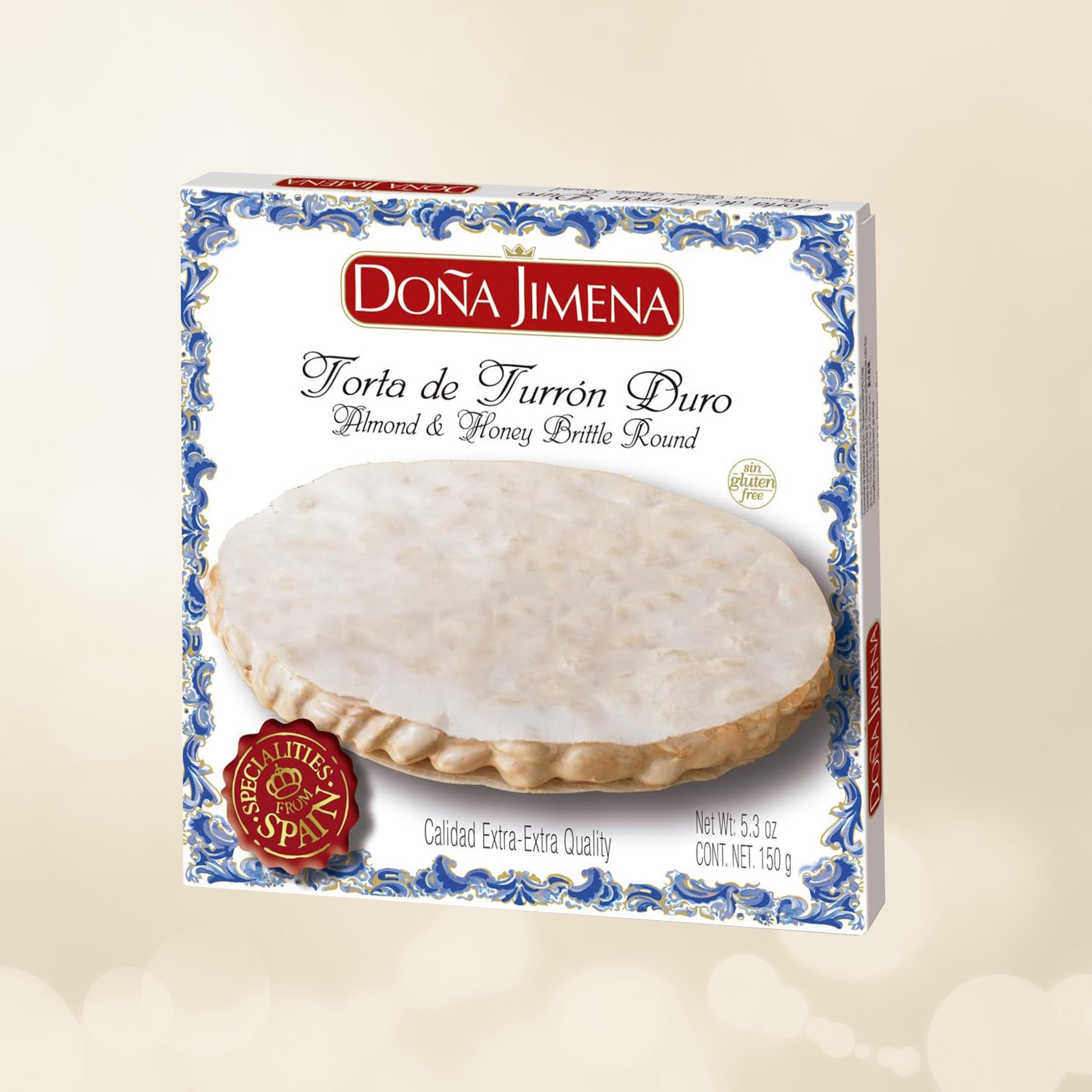 DOÑA JIMENA - Torta de Turrón Duro de Almendra, Textura Crujiente, Dulce Navideño de Receta Artesanal, Calidad Extra, Formato Redondo, Turrón Tradicional, Sin Gluten, 150gr