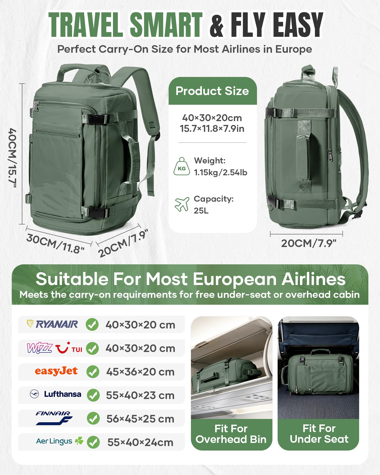 BJLFS Vakuum Rucksack 40×30×20 Handgepäck Rucksack 40x20x25 für Ryanair Wizzair Reiserucksack Damen Vakuum Handgepäck Flugzeug Easyjet 45×36×20 Wasserdicht Laptop Rucksack Herren