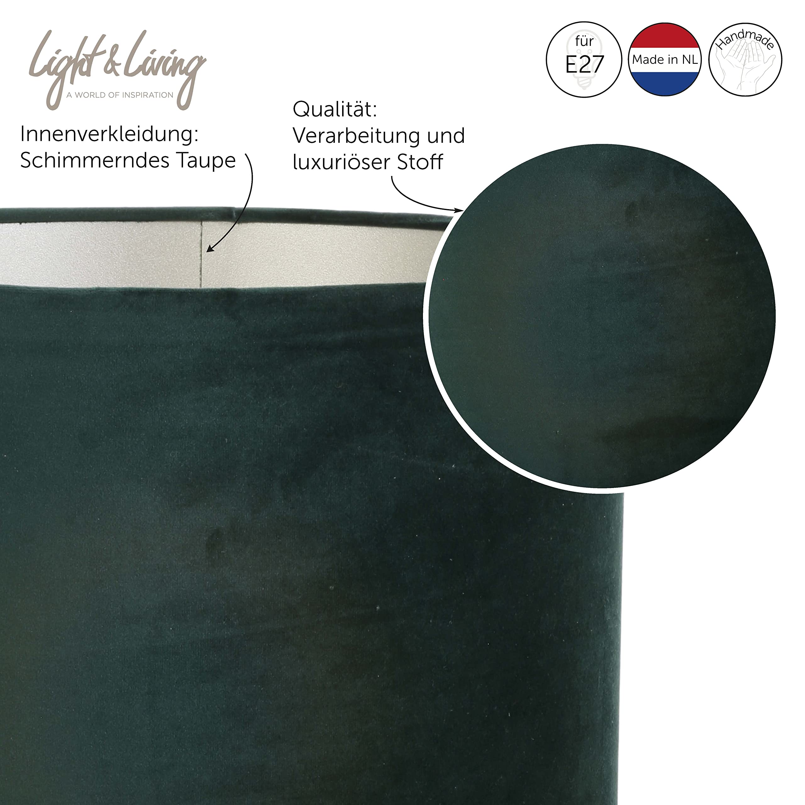 Light & Living Lampenschirm Zylinder Velours - Dutch Green - Ø40x30cm | Zylinder - Modern - Samt