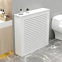Waterproof White Louvered Radiator Cover Cabinet with Shelf - 27.6x27.6x7.9in Hides Pipes Adds Storage for Home Decor