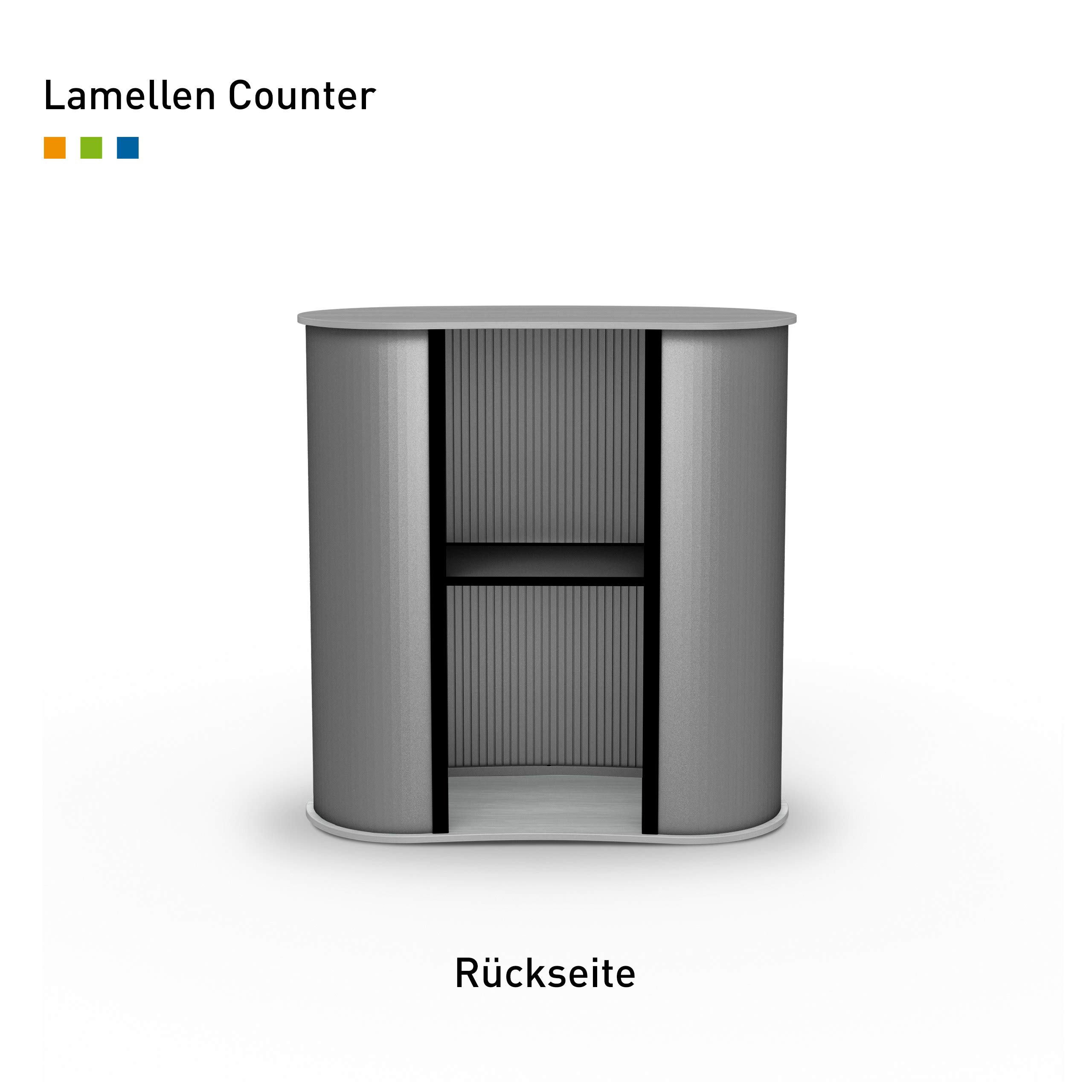 Vispronet® Lamellentheke Silbergrau Oval Messetheke Promotiontheke Verkaufstheke