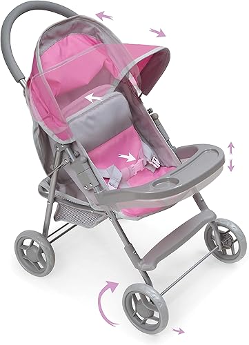 Miniatura 6 de Badger Basket Juguete Plegable Simulación Jugar Solo Cochecito De Muñeca Con Toldo Para Muñecas De 18 Pulgadas - GrisRosa