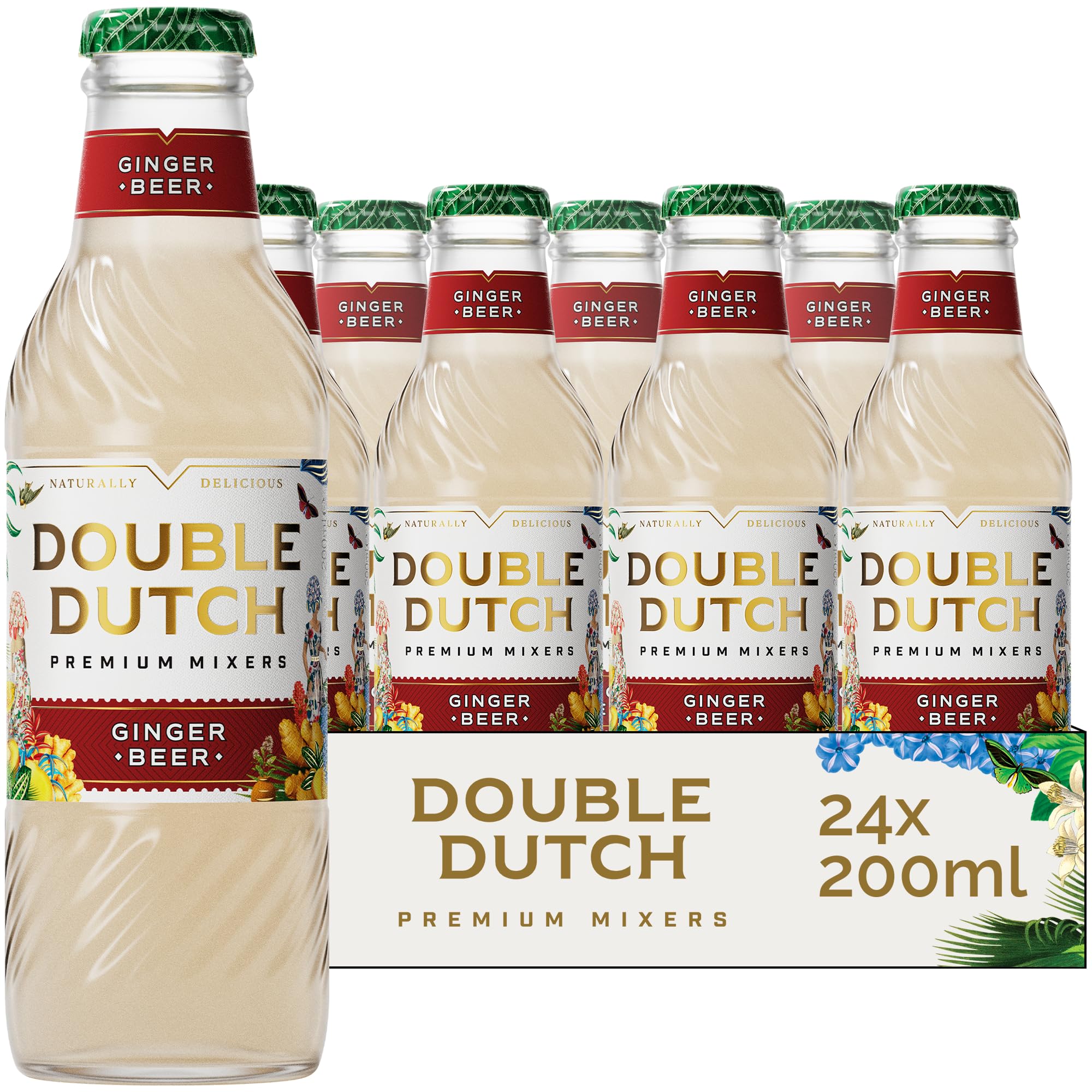 Double Dutch Ginger Beer | Blend of 3 Fiery Gingers | 100% Natural Ingredients | Gluten Free, Vegan Friendly Premium Soft Drink & Mixer Perfect For Rum & Cocktails | 24 x 200ml Bottles