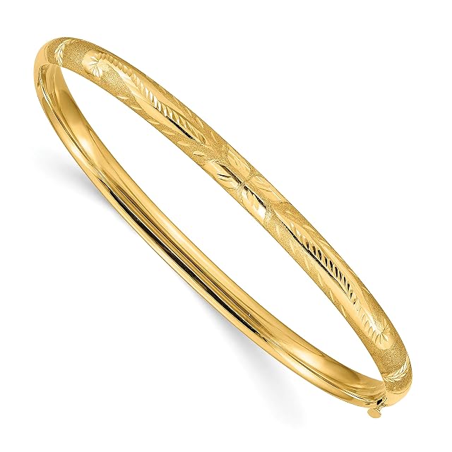 IceCarats 14K Solid Yellow Gold 4 75mm Oversize Florentine Hinged Bangle Bracelet