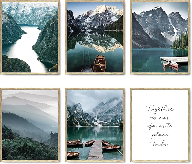 Scandinavia Travel Wall Art Prints Set of 6 Mountain Pictures Wall Decor Natural Landscape Photography Poster Canvas Print Wall Art Pictures Living Room Decor Home Decor (8"x10" UNFRAMED)