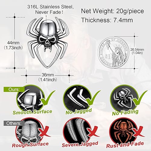 Vista 37 de FaithHeart Broches para mujer, diseño de calavera punk/araña/cuernos con delicado embalaje de regalo