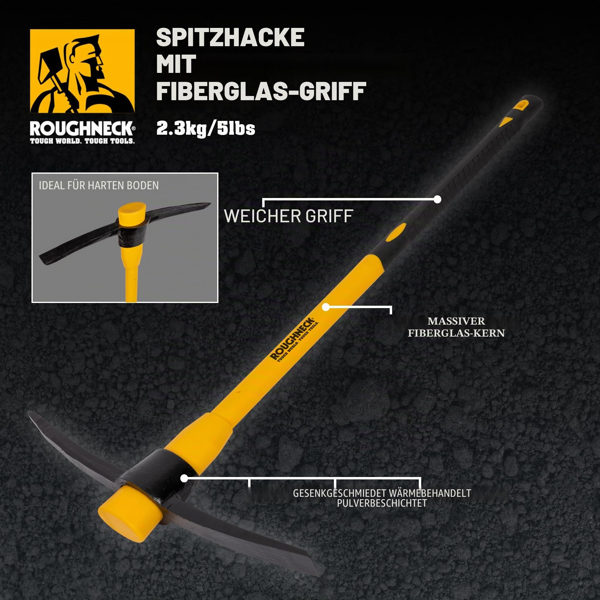 Roughneck ROU64352 Pick Axe with Fibreglass Handle 5lbs/2.27kg