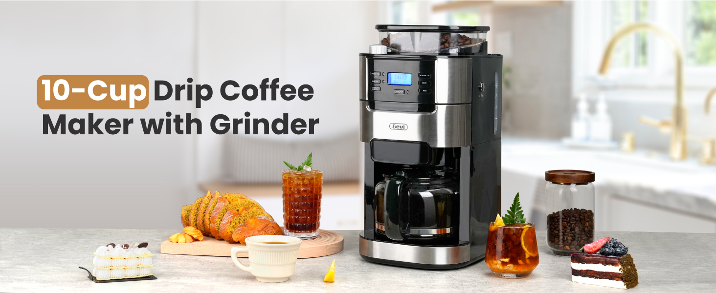 値下げ⭐︎半額以下⭐︎Gevi 10-Cup Drip Coffee Maker GEVI | 10-Cup Drip Coffee Maker Machine with Grinder and LED