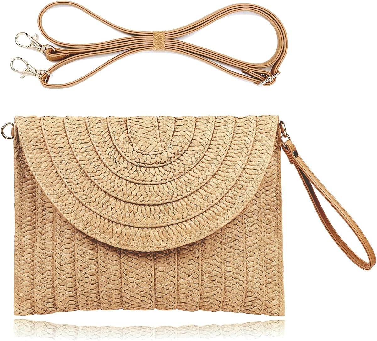 COOKOOKY Bolso de mano de paja Bolso de paja de playa de verano para mujer Bolso tipo sobre tejido