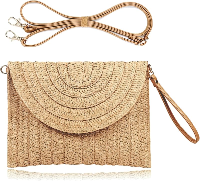 COOKOOKY bolso de paja Bolso de paja de playa de verano para mujer Bolso tipo sobre tejido