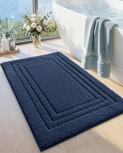 Miniatura 12 de DEXI Alfombra de baño de 32 x 20 pulgadas, ultra suave y absorbente, tapete de baño para ducha, antideslizante, lavable, alfombra para bañera, Azul