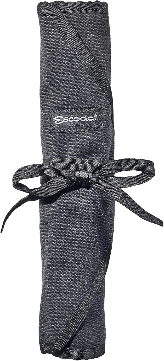 Escoda Canvas Paint Brush Roll Up Case, 12 slots for Acrylic, Oil & Watercolor Short Handle Brushes, Black, 11in x 17in