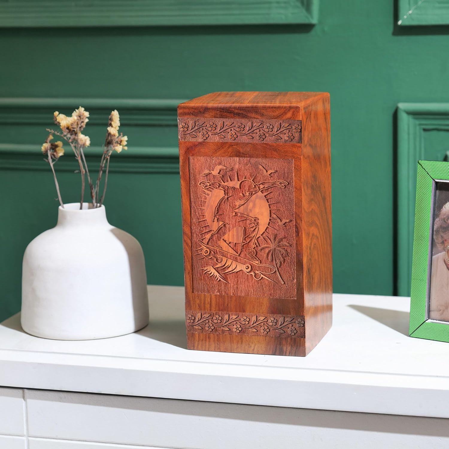 Skateboarder Human Urn for Ashes for Women - Burial Urn for Men - Funeral Urns for Human Ashes Adult Female - Small Urn for Mom & Dad Ashes - 5 Inch Human Urn for Adult Male - Decorative Urns