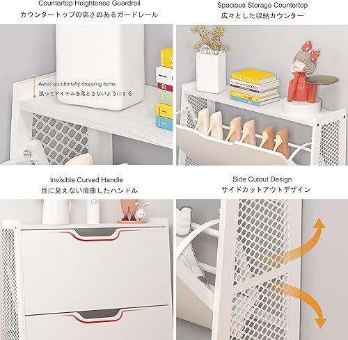 Miniatura 5 de Zapatero blanco delgado para entrada, armario de almacenamiento oculto de zapatos, armario organizador de zapatos estrecho, zapatero cerrado de pie,