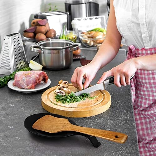 Miniatura 2 de DOITOOL 2 soportes de cuchara de silicona negra para encimera de cocina, soporte de cuchara de silicona para estufa, encimera, espátula, cucharón,