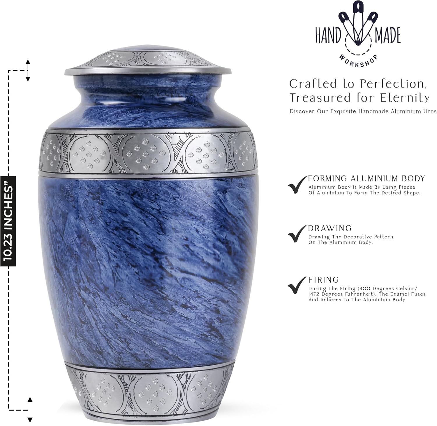 YATSKIA Blue Urn for Ashes Adult Male and Female, Cremation Urns for Human Ashes, Funeral Urns, Burial Urn Ash Holders for Human (Large, 10 Inch)