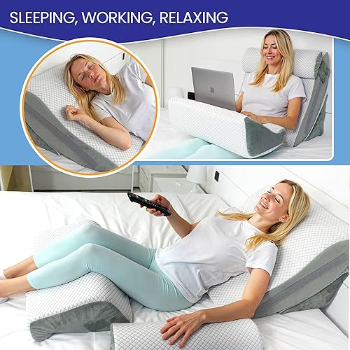 Miniatura 7 de Juego de 4 almohadas de cuña para después de la cirugía, soporte ortopédico ajustable de espuma viscoelástica para recuperación poscirugía, dormir,