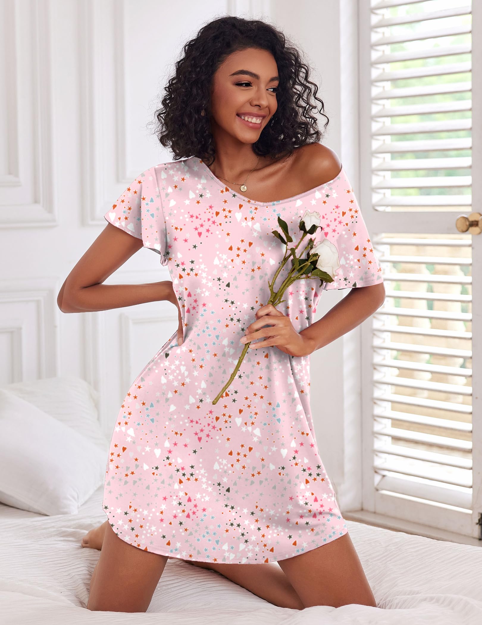 Ekouaer Camisón de Mujer de Manga Corta, Paquete de 2 Piezas, Lindos Camisones de Verano Estampados S-XXL