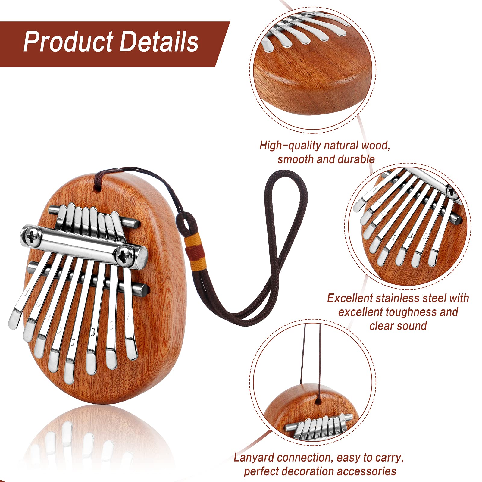 TODO Kalimba 17 Tasten Daumenklavier - Mahagoni Holz Mit Stimmhammer & Lernanleitung