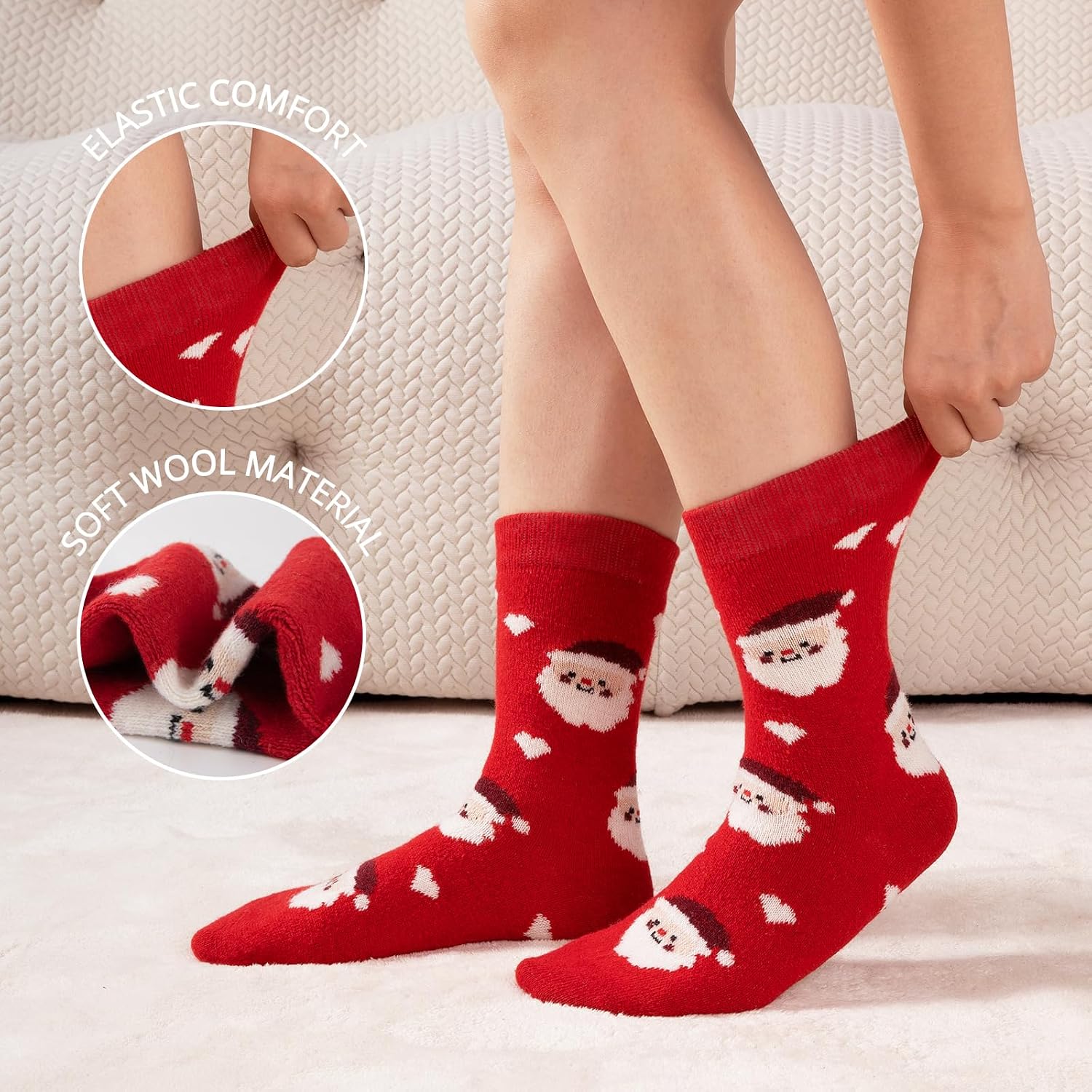 eallco Christmas Socks for Women Funny Cute Wool Socks Crew Novelty Socks Xmas Christmas Gift 6 Pairs