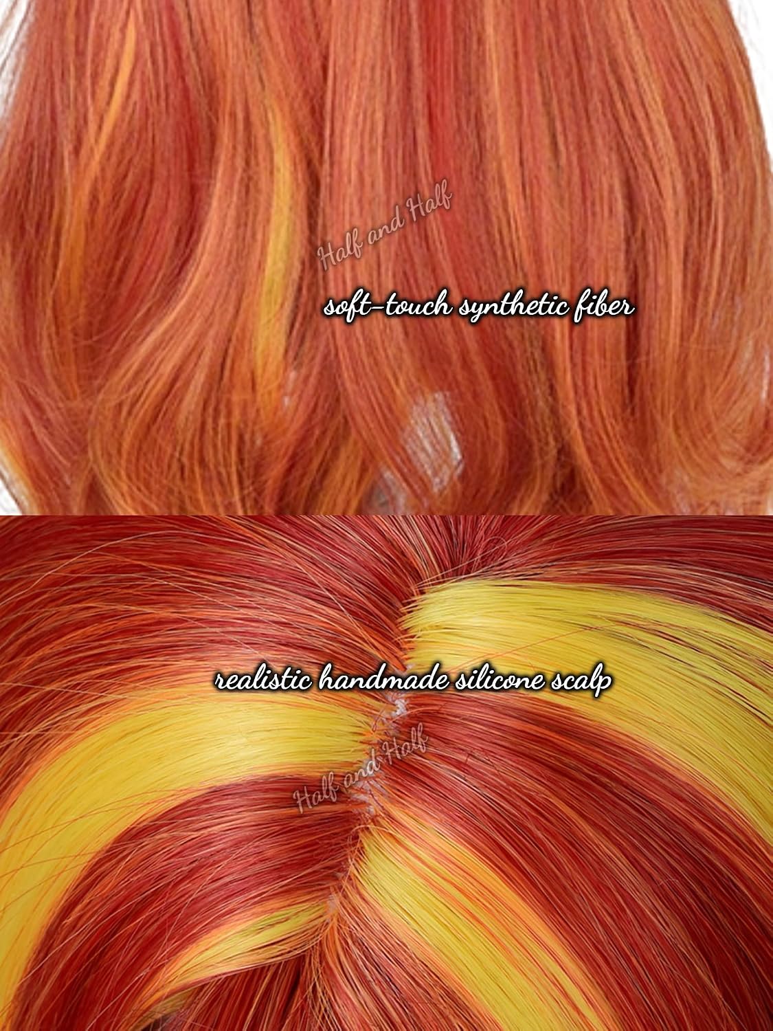 Red Orange Curly Pony Anime Cosplay Wig Fire Flame Wave Wigs for Women image 4
