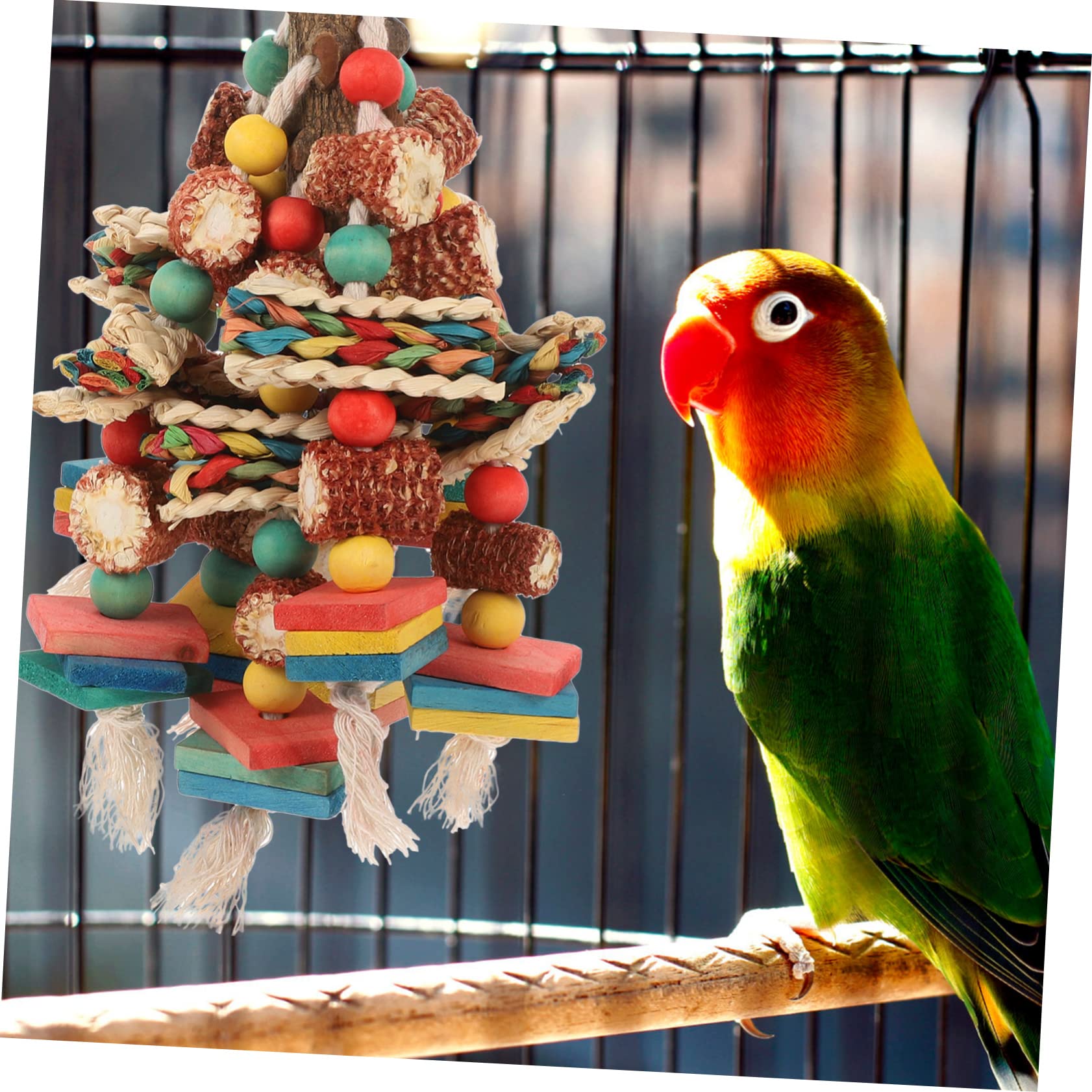 Happyyami Papageienspielzeug Aus Holz Vogelfutter Spielzeug Für Mittelgroße Papageien Hängendes Spielzeug Mit Hakendesign Für Vogelkäfig