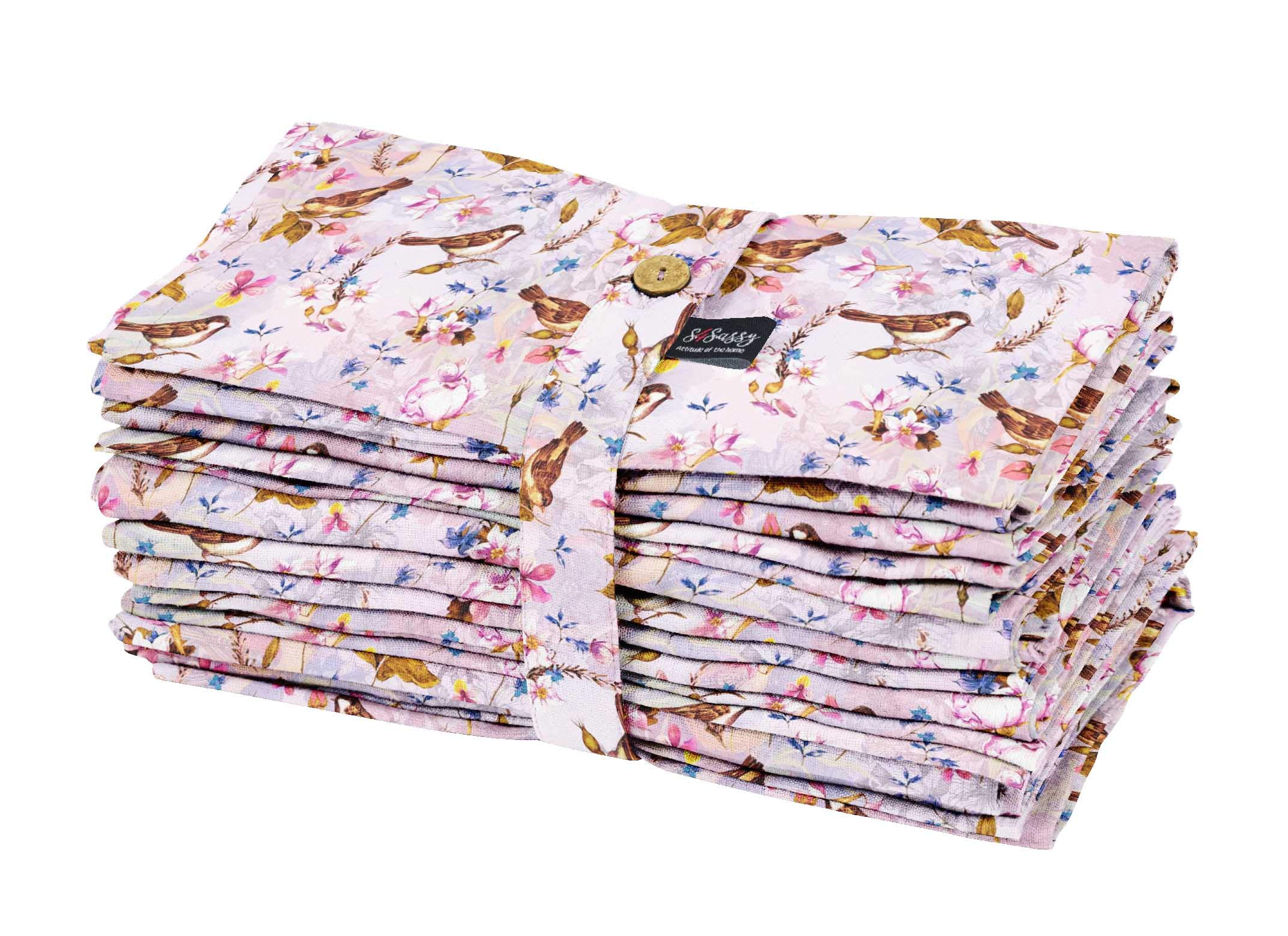 Serviettes de cuisine en coton de qualité supérieure motif rose oiseau 45cm