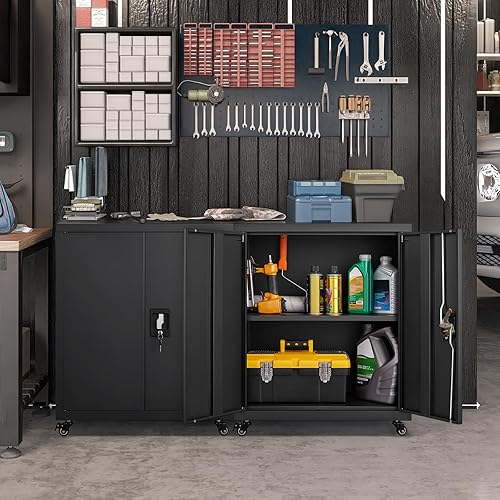 Vista 2 de GREATMEET Metal Rolling Cabinet with Wheels, Mobile Metal Storage Cabinet with Adjustable Shelf, Locking Metal Garage Tools Cabinet for Home Office