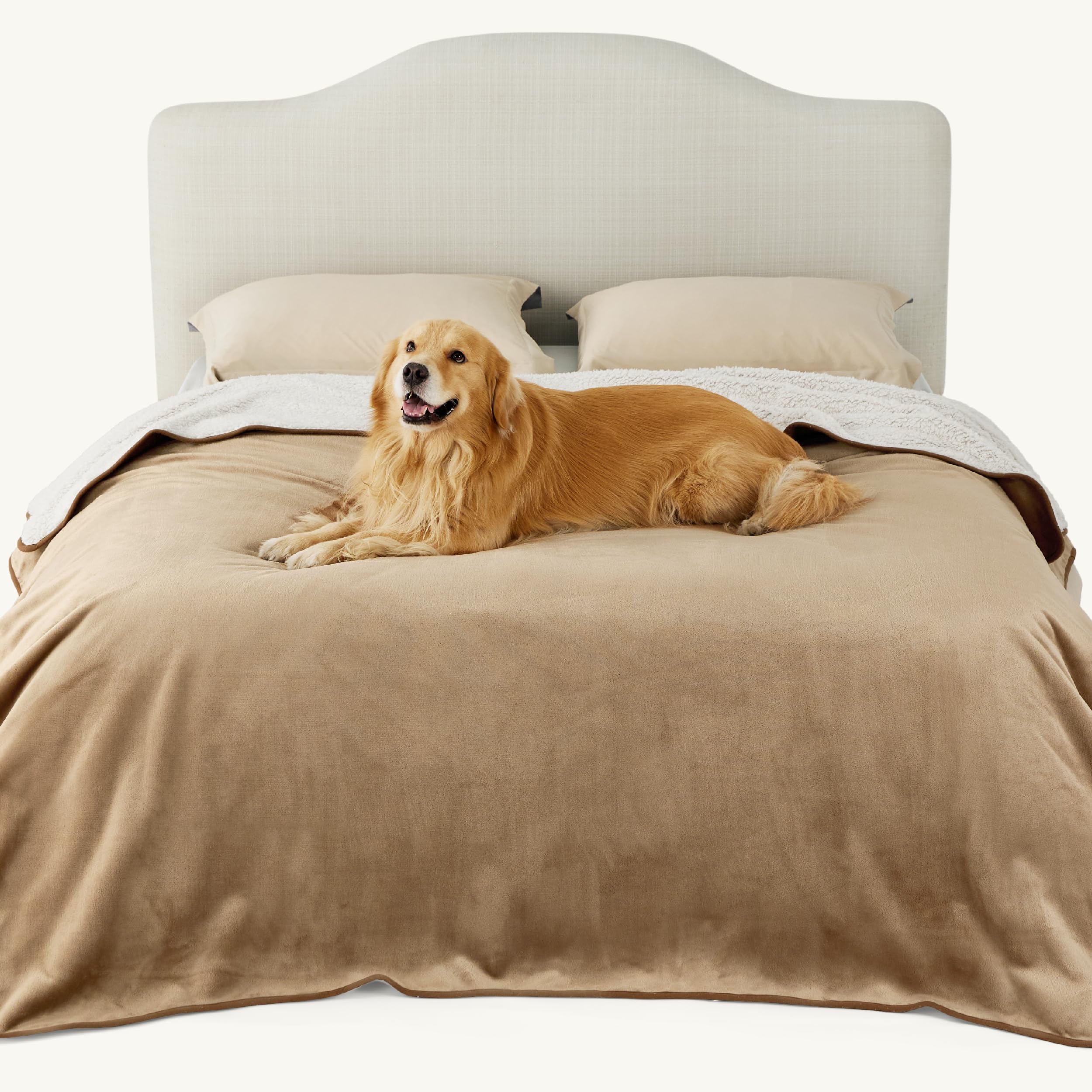 LE SURE Coperta Impermeabile per Cane Lavabile, 229x218 cm Cammello | Coperta da Viaggio per Cani, Media Polare Lavabile, Morbida per Gatti per Letto, Auto, Esterno