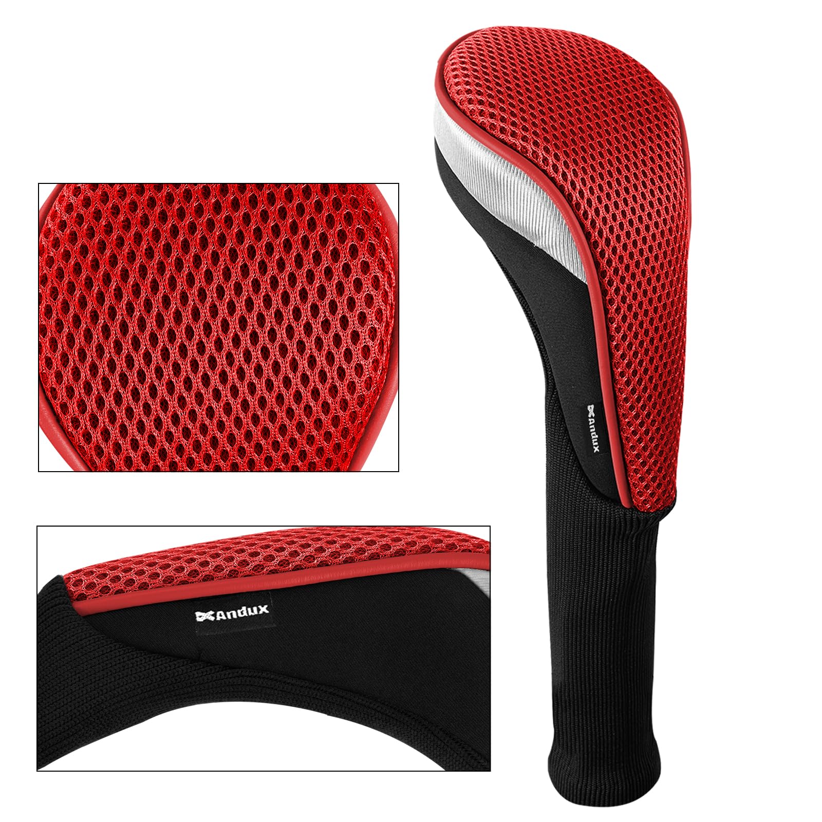Andux Golfschlägerhauben für Golfschläger 460 cc, Fairwayholz, Langer Hals, Schwarz/Rot, 5 Stück