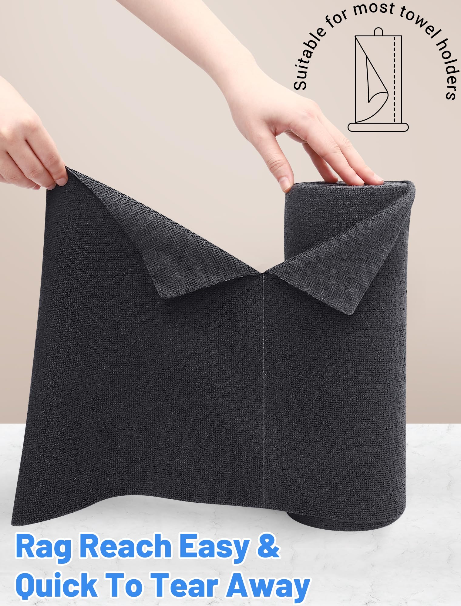 Microfiber Cloth Rolls 40 Units, 30x30cm Reusable Microfiber Cloths, Microfiber Cloth Rolls for Home and Kitchen Cleaning, Removable Cloths, Grey — view 2